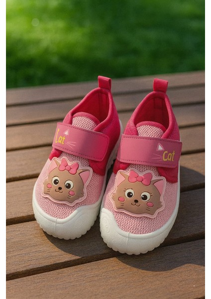 Kedi Baskılı Kız Çocuk Panduf Pembe