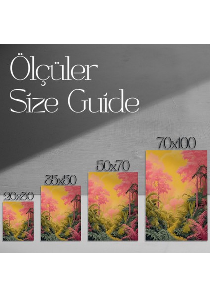 Pembe ve Sarı Tonlarında Tropikal Orman Illüstrasyon Tablosu modelleri