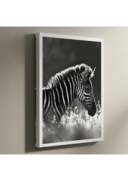 Zebra Baskısı Siyah Beyaz Hayvan Portresi Tablosu
