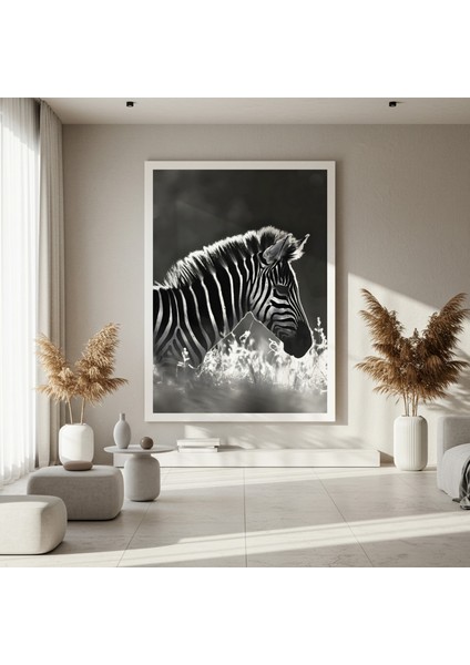 Zebra Baskısı Siyah Beyaz Hayvan Portresi Tablosu fırsatları