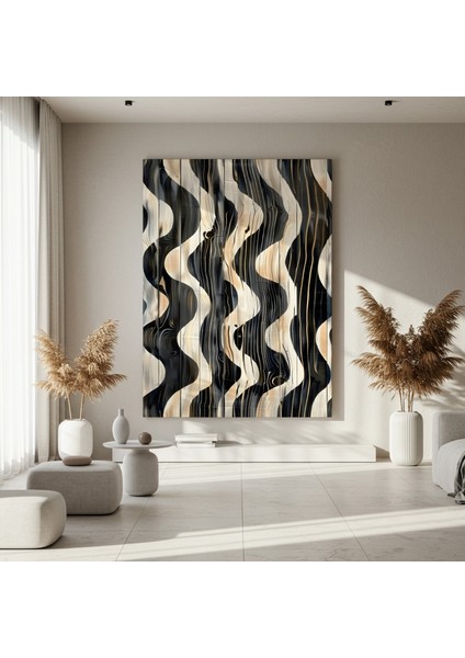 Soyut Ahşap Dalga Desenli Modern Sanat Tablosu fırsatları