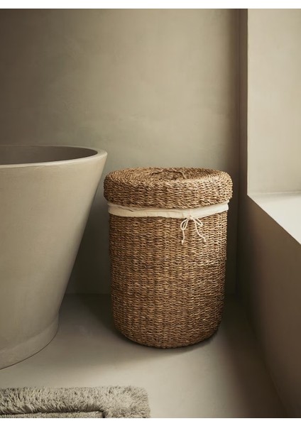 Dekoratif Natural Renk Yuvarlak Seagrass Iç Astarlı Kapaklı Yuvarlak Hasır Sepet 3'lü Set fiyatları