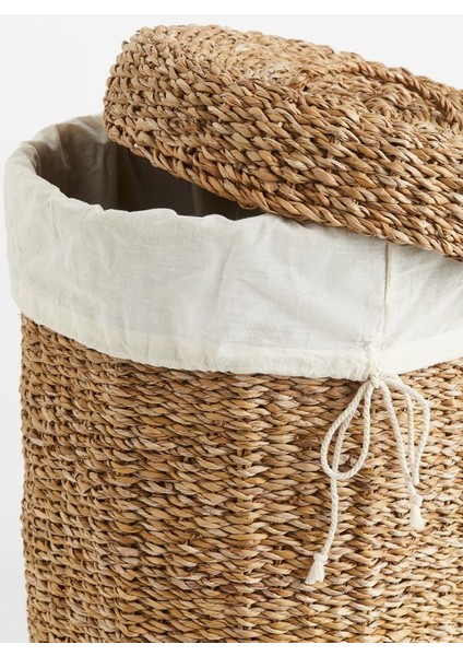 Dekoratif Natural Renk Yuvarlak Seagrass Iç Astarlı Kapaklı Yuvarlak Hasır Sepet 3'lü Set modelleri