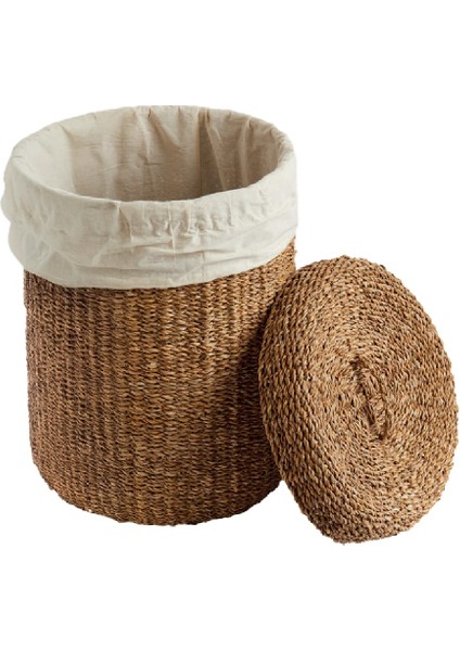 Dekoratif Natural Renk Yuvarlak Seagrass Iç Astarlı Kapaklı Yuvarlak Hasır Sepet 3'lü Set fırsatları