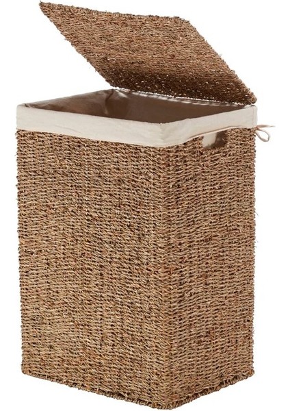 Seagrass Astarlı Hasır Kapaklı Çamaşır Sepeti/el Dokuma Saklama Sepeti 40X30X60CM