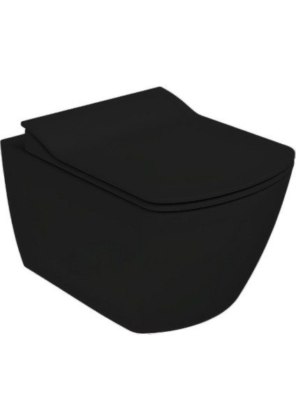 Elegant Kömür Karası Kanalsız Asma Klozet EG321, Creavit Elegant Duroplast Yavaş Kapak
