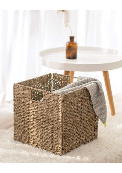 Dekoratif Katlanır Kare Hasır Seagrass Saklama/depolama Sepeti/düzenleyici 32X32CM 1 Adet