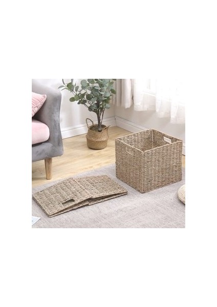 Dekoratif Katlanır Kare Hasır Seagrass Saklama/depolama Sepeti/düzenleyici 32X32CM 1 Adet modelleri