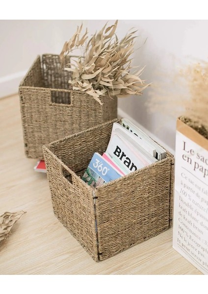 Dekoratif Katlanır Kare Hasır Seagrass Saklama/depolama Sepeti/düzenleyici 32X32CM 1 Adet fırsatları