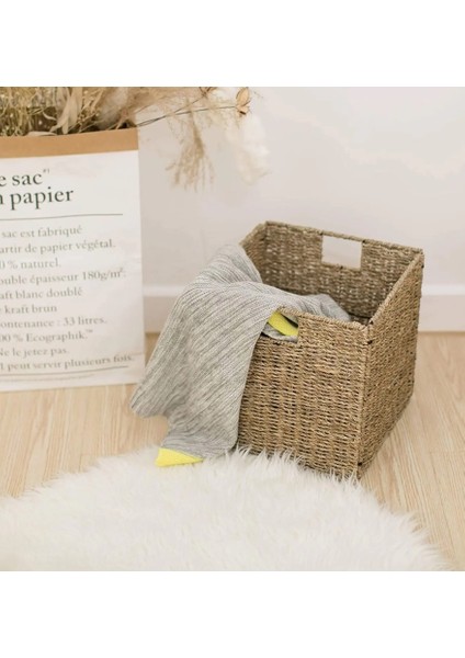 Dekoratif Katlanır Kare Hasır Seagrass Saklama/depolama Sepeti/düzenleyici 32X32CM 1 Adet indirimleri