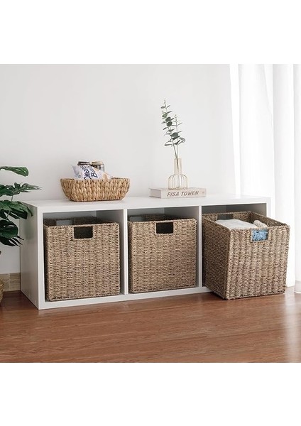 Dekoratif Katlanır Kare Hasır Seagrass Saklama/depolama Sepeti/düzenleyici 32X32CM 1 Adet