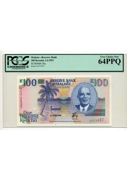 Malawı 100 Kwacha 1993 PICK#29A Pcgs 64 Ppq – Unc Banknot fiyatları