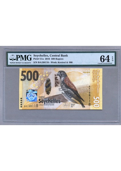 Seychelles 500 Rupees 2016 PICK#51A Pmg 64 Epq – Unc Sertifikali Banknot