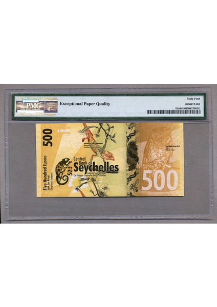 Seychelles 500 Rupees 2016 PICK#51A Pmg 64 Epq – Unc Sertifikali Banknot fiyatları