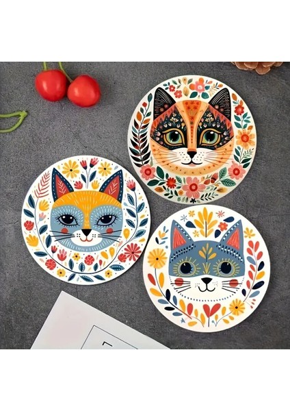 10*10 Cm/3,94*3,94 Inç 6'lı Canlı Kedi Serisi Ahşap Bardak Altlığı Seti indirimleri