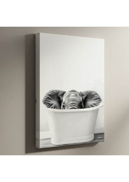 Banyo Küvetinde Fil Yavrusu Siyah Beyaz Fotoğraf Tablosu