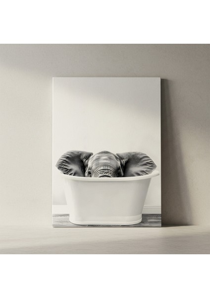 Banyo Küvetinde Fil Yavrusu Siyah Beyaz Fotoğraf Tablosu fiyatları