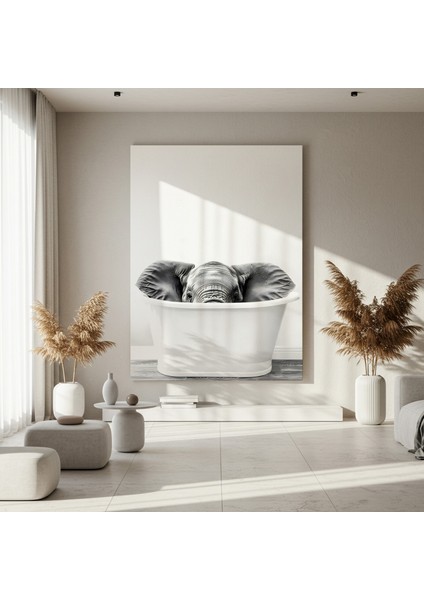Banyo Küvetinde Fil Yavrusu Siyah Beyaz Fotoğraf Tablosu fırsatları