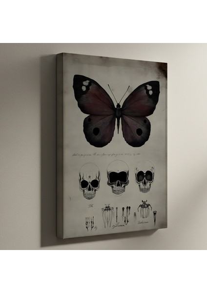 Karanlık Romantizm Kelebek ve Kafatası Tablosu