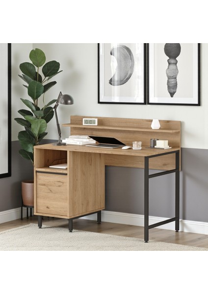 Genç Çalışma Masası Raflı Dolaplı 120x60cm Metal Ayaklı Sepet