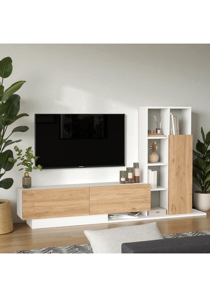 Tv Ünitesi Kapaklı Kitaplık Raflı Beyaz fiyatları