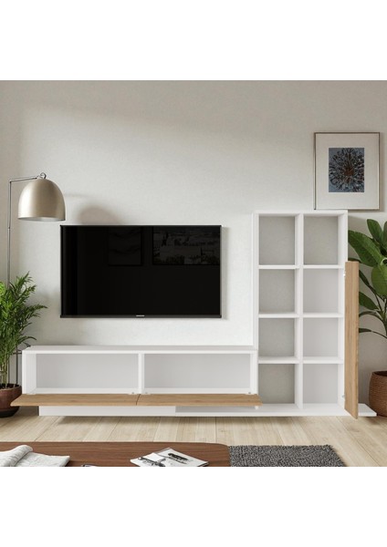 Tv Ünitesi Kapaklı Kitaplık Raflı Beyaz modelleri