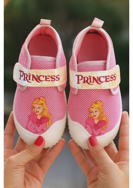 Princess Baskılı Kız Bebek Panduf Pembe