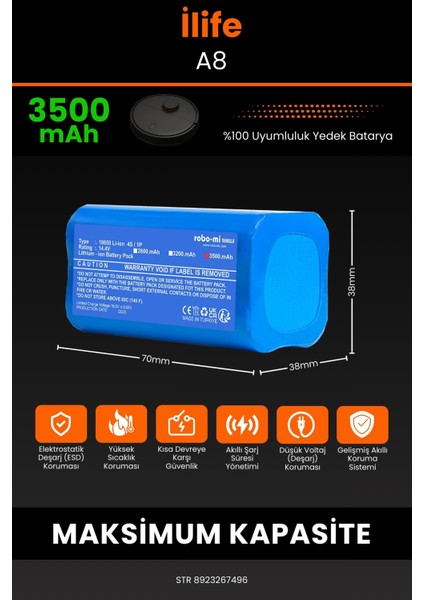 Robo- Mi Ilife A8 3500MAH Robot Süpürge Bataryası - Koruma Katmanlı Batarya Teknolojisi fiyatları