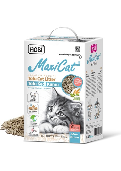 Maxicat Tofu Kedi Kumu 8 Litre - Tozsuz, Bitkisel ve Çevre Dostu Pelet Formül