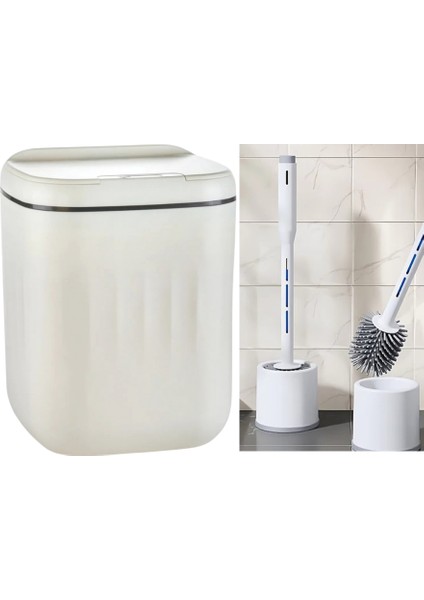 Sensörlü Çöp Kovası Antibakteriyel Uv Işıklı 20 Litre + Deterjan Hazneli Beyaz Silikon Klozet Fırçası-Bys