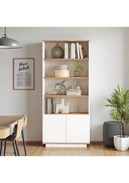 Kitaplık 4 Raflı 2 Kapaklı 168CM Çam-Beyaz fiyatları