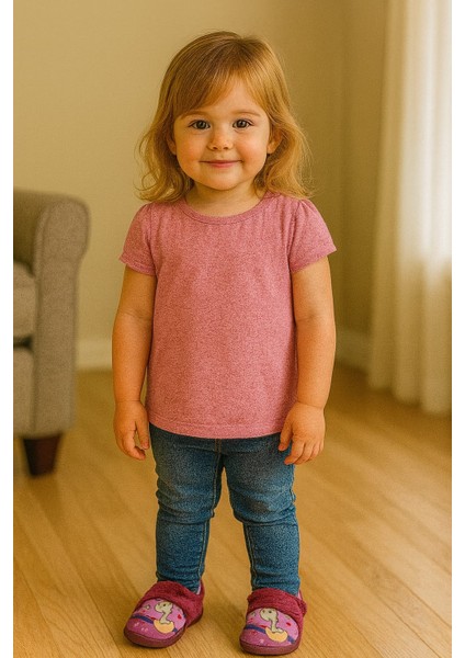 Dinozor Baskılı Cırtlı Kız Bebek Panduf