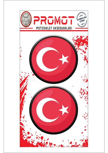 Türk Bayrağı 3D Kabartmalı Damla Logo Sticker 5cm 03