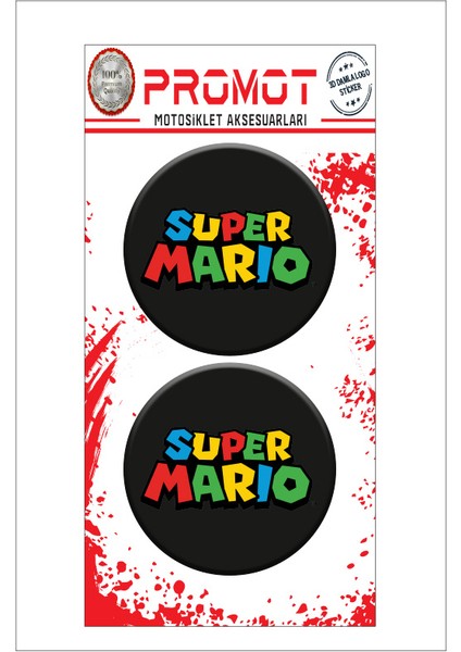 Süper Mario Tasarımlı 3D Kabartmalı Damla Logo Sticker 5cm 01