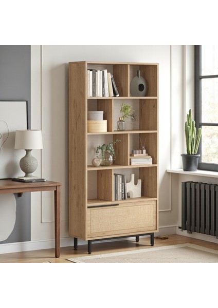 Kitaplık Raf Metal Ayaklı 176CM Uv Baskı Kapaklı Sepet-Jüt Baskı Desen fiyatları