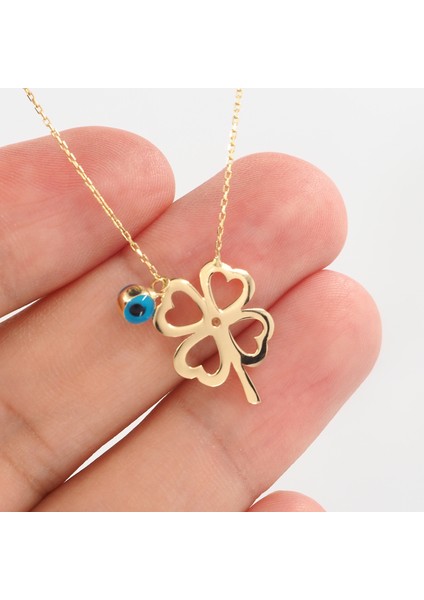 Nazar Boncuklu 4 Yapraklı Yonca Kolyesi