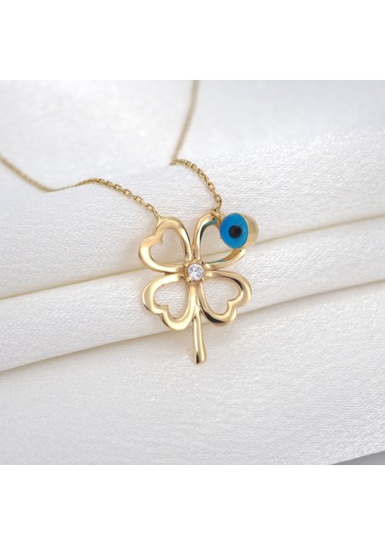 Nazar Boncuklu 4 Yapraklı Yonca Kolyesi fiyatları