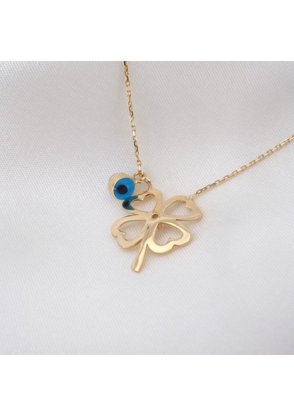 Nazar Boncuklu 4 Yapraklı Yonca Kolyesi modelleri