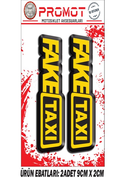 Fake Taxı Tasarımlı Ön Maşa 3D Kabartmalı 2'li Damla Sticker 1