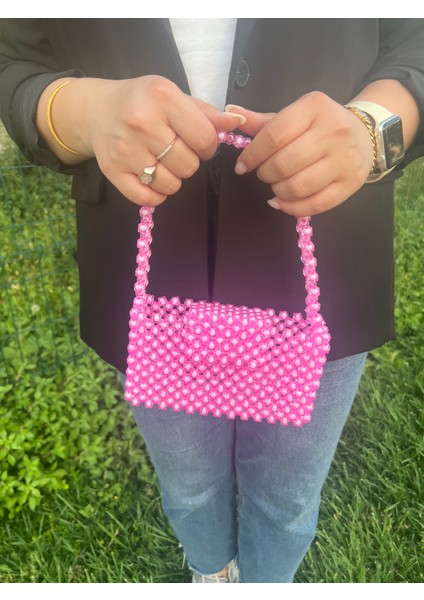 Özel Tasarım Pembe Boncuk El Çantası