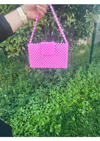 Özel Tasarım Pembe Boncuk El Çantası