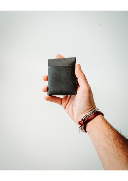 Gerçek Deri El Yapımı Minimalist Dikey Cüzdan