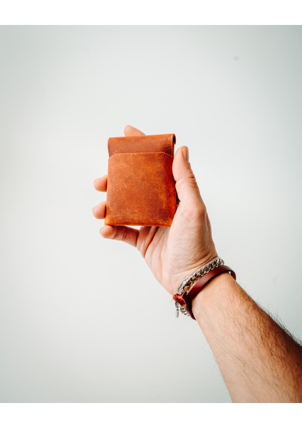 Gerçek Deri El Yapımı Minimalist Dikey Cüzdan