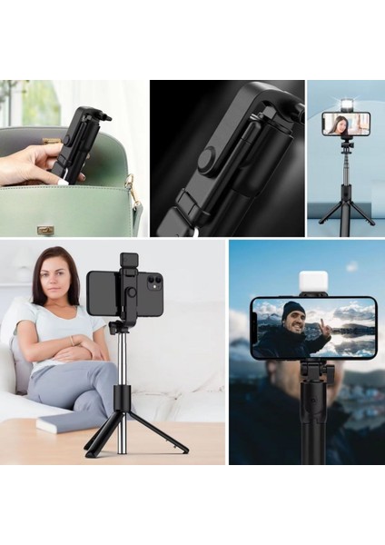 LED Işıklı Bluetooth Kumandalı Uzayabilen Selfie Çubuğu Masa Üstü Tripod Pratik Telefon Tutucu indirimleri