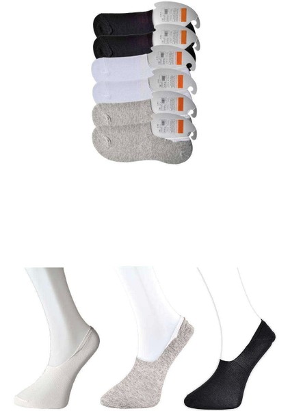 Siyah Gri ve Beyaz Erkek Babet Çorap 6 Çift