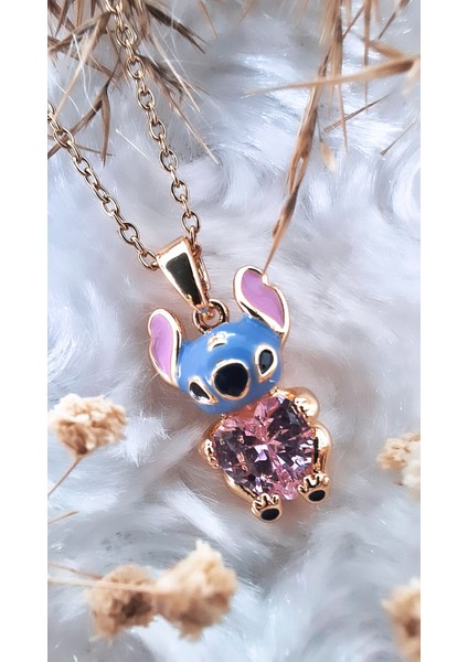 Lilo Stitch Mineli Çizgi Karakter Çelik Kolye