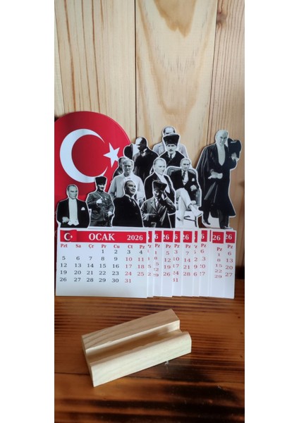 2026 Atatürk Takvimi Ahşap Ayaklı Atatürk Temalı Özel Tasarım Takvim, Atatürk 2026 Takvim