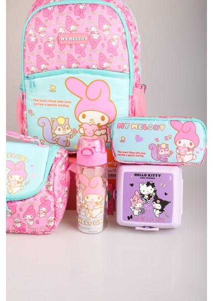 Dekomus Ile Yeni Sezon Lisanslı My Melody&best Frıends Okul ve Termoslu Beslenme Çantası Ile 500 ml Matara,2 Katlı Beslenme Kutusu /lunch Box Seti "ıslak Mendil Hediyeli" modelleri