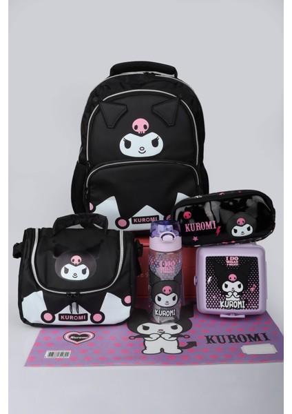 Dekomus Ile Yeni Sezon Lisanslı Kuromı Deri Okul Çantası,termoslu Deri Beslenme ve Kalem Çantası Ile Beslenme Örtüsü,trıtan Matara 500 Ml,2 Katlı Beslenme Kabı Yemek Seti