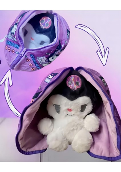 Sanrio Kuromi Peluş Oyuncak 35CM Fermuarlı Koza Sürpriz Dizayn Ithal Kumaş Oyun & Uyku Arkadaşı fırsatları